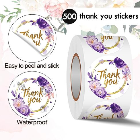 Heyfibro 500 PCS 1.5 Inch Floral Thank You Stickers Roll for Adults, Gift Packing, Cards, Candy Bags, Envelopes, Party Supplies(Elegant Flowers) in Kuwait