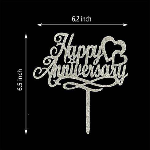 Happy Anniversary Cake Topper, Wedding Anniversary, Company Anniversary, Birthday Party Decorations,Silver Glitter Acrylic in Kuwait