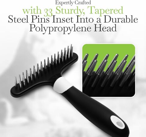 Fuller Brush Undercoat Pet Rake - 33 دبابيس فولاذية مدببة متينة أقحم في رأس البولي بروبيلين - مقبض مطاطي مصمم بشكل مريح - تقليل التشابك ، قم بإزالة المعطف الفضفاض للعرف الخالي من السقيفة in Kuwait