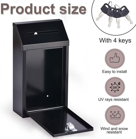 Donation Box Wall Mount Collection Box with Lock Suggestion Box with Lock Delivery Mail Box Ballot Box with Key for Home Office Farm Outdoor in Saudi Arabia