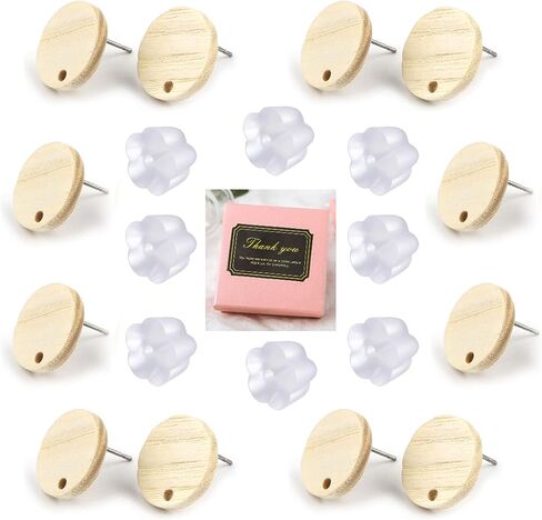 Wood Earring Findings for Jewelry Making 20pcs DIY Walnut Wooden Earring Posts Bulk Flat Round Wooden Earring Stud Earring Making Supplies for DIY Making (White) in Saudi Arabia