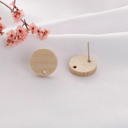 Wood Earring Findings for Jewelry Making 20pcs DIY Walnut Wooden Earring Posts Bulk Flat Round Wooden Earring Stud Earring Making Supplies for DIY Making (White) in Saudi Arabia
