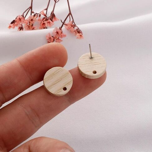 Wood Earring Findings for Jewelry Making 20pcs DIY Walnut Wooden Earring Posts Bulk Flat Round Wooden Earring Stud Earring Making Supplies for DIY Making (White) in Saudi Arabia