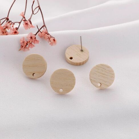Wood Earring Findings for Jewelry Making 20pcs DIY Walnut Wooden Earring Posts Bulk Flat Round Wooden Earring Stud Earring Making Supplies for DIY Making (White) in Saudi Arabia