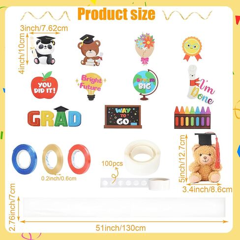 TKNOUS Mini Bear Graduation Candy Lei Making Kit, 6 PE Bags, 3 Ribbon, Grad Cutouts & Double-Sided Adhesive Dots - DIY Grad Stuffed Animal Candy Leis for Party Favors & Gifts (Brown) in Saudi Arabia