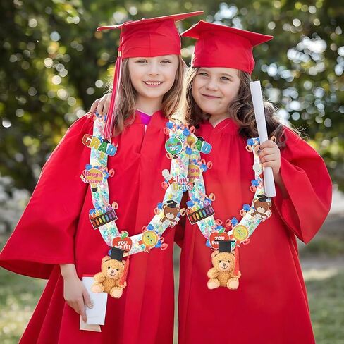 TKNOUS Mini Bear Graduation Candy Lei Making Kit, 6 PE Bags, 3 Ribbon, Grad Cutouts & Double-Sided Adhesive Dots - DIY Grad Stuffed Animal Candy Leis for Party Favors & Gifts (Brown) in Saudi Arabia