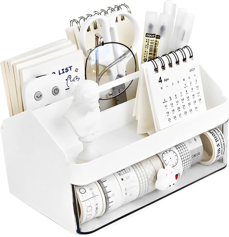 Marte Vanci Desk Organizer with 3 Drawers, Cute Desktop Stationery Organizer, Plastic Makeup Storage Box, Multifunctional Desk Accessories Tidy Caddy for Art Supplies Crafts Pink in Saudi Arabia