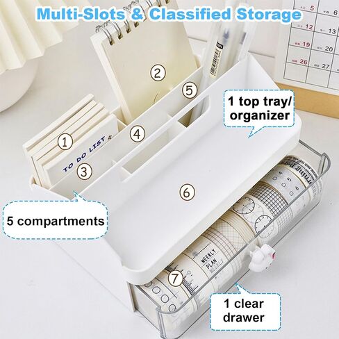 Marte Vanci Desk Organizer with 3 Drawers, Cute Desktop Stationery Organizer, Plastic Makeup Storage Box, Multifunctional Desk Accessories Tidy Caddy for Art Supplies Crafts Pink in Saudi Arabia