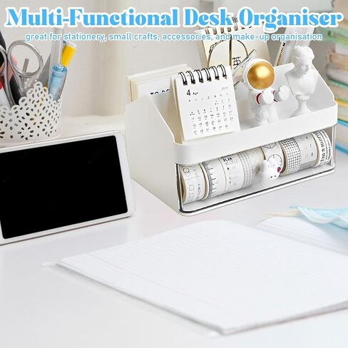 Marte Vanci Desk Organizer with 3 Drawers, Cute Desktop Stationery Organizer, Plastic Makeup Storage Box, Multifunctional Desk Accessories Tidy Caddy for Art Supplies Crafts Pink in Saudi Arabia