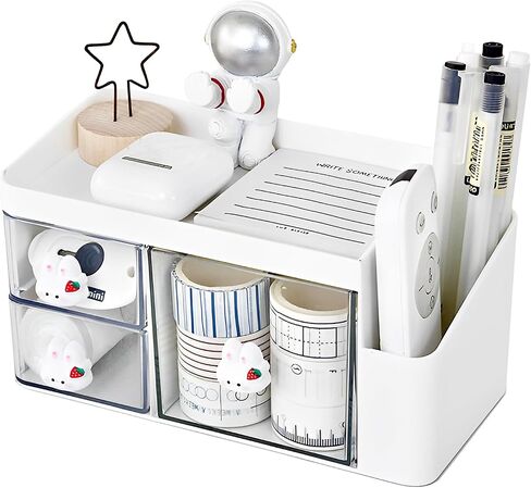 Marte Vanci Desk Organizer with 3 Drawers, Cute Desktop Stationery Organizer, Plastic Makeup Storage Box, Multifunctional Desk Accessories Tidy Caddy for Art Supplies Crafts Pink in Saudi Arabia