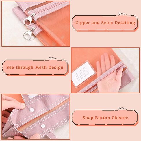 2-Pack Mesh Zipper Pouch Bags with Handles, Double-Layer Nylon Document Bag with Label Pocket, File Storage Pouches for Office Supplies School Travel (Khaki) in Kuwait