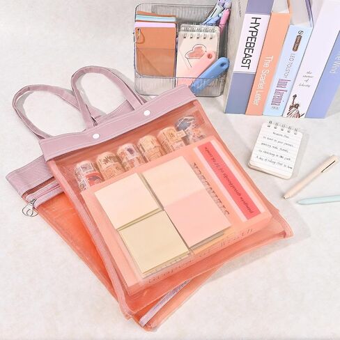 2-Pack Mesh Zipper Pouch Bags with Handles, Double-Layer Nylon Document Bag with Label Pocket, File Storage Pouches for Office Supplies School Travel (Khaki) in Kuwait