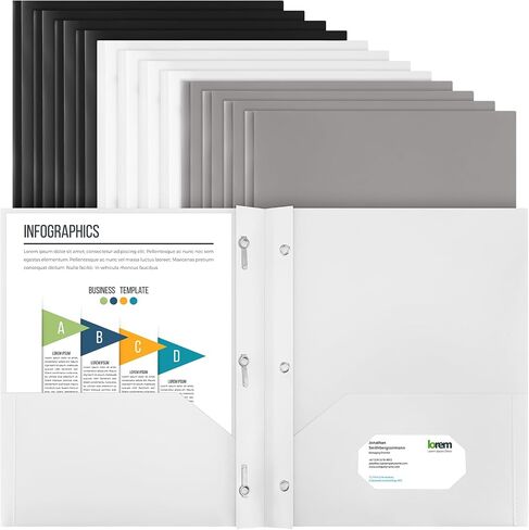 Patelai Plastic Folders with Pockets 2 Heavy Duty Pocket Folders with 3 Prongs and Fasteners for Office(White, Gray, Black) in Saudi Arabia
