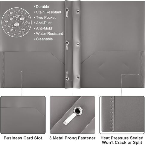 Patelai Plastic Folders with Pockets 2 Heavy Duty Pocket Folders with 3 Prongs and Fasteners for Office(White, Gray, Black) in Saudi Arabia