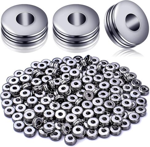 Loose Beads, 200pcs Alloy 6mm Double Flat Round Disc Rondelle Spacer Beads Charm Craft Supplies for Bracelet Necklace Jewelry Making Handmade Earring, Gun Black in Kuwait