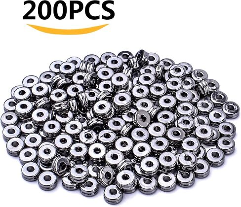 Loose Beads, 200pcs Alloy 6mm Double Flat Round Disc Rondelle Spacer Beads Charm Craft Supplies for Bracelet Necklace Jewelry Making Handmade Earring, Gun Black in Kuwait