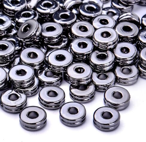 Loose Beads, 200pcs Alloy 6mm Double Flat Round Disc Rondelle Spacer Beads Charm Craft Supplies for Bracelet Necklace Jewelry Making Handmade Earring, Gun Black in Kuwait