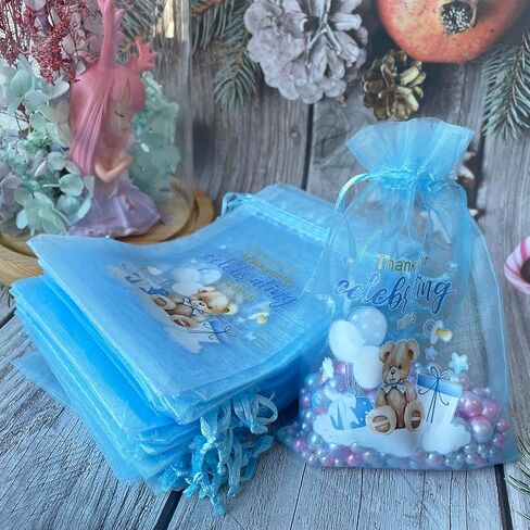 LXKBD 50pcs أكياس أورجانية لصالح حفلة استحمام الطفل ، 4 × 6 بوصة صغيرة الأزرق الأزرق الشبكية حقيبة هدايا عيد ميلاد الصبي in Kuwait