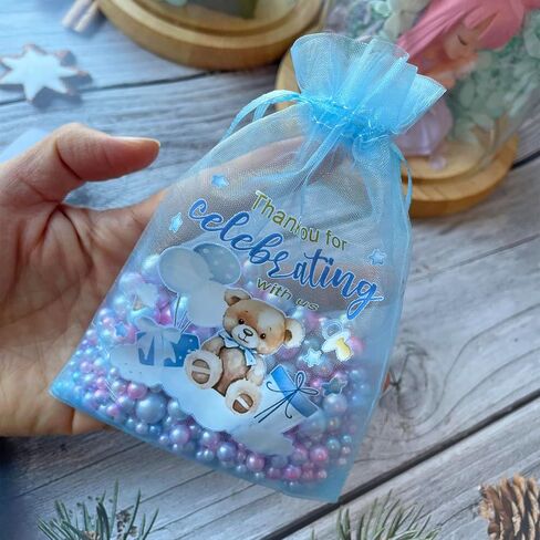 LXKBD 50pcs أكياس أورجانية لصالح حفلة استحمام الطفل ، 4 × 6 بوصة صغيرة الأزرق الأزرق الشبكية حقيبة هدايا عيد ميلاد الصبي in Kuwait