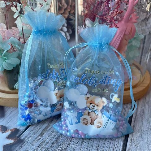 LXKBD 50pcs أكياس أورجانية لصالح حفلة استحمام الطفل ، 4 × 6 بوصة صغيرة الأزرق الأزرق الشبكية حقيبة هدايا عيد ميلاد الصبي in Kuwait