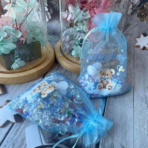LXKBD 50pcs أكياس أورجانية لصالح حفلة استحمام الطفل ، 4 × 6 بوصة صغيرة الأزرق الأزرق الشبكية حقيبة هدايا عيد ميلاد الصبي in Kuwait