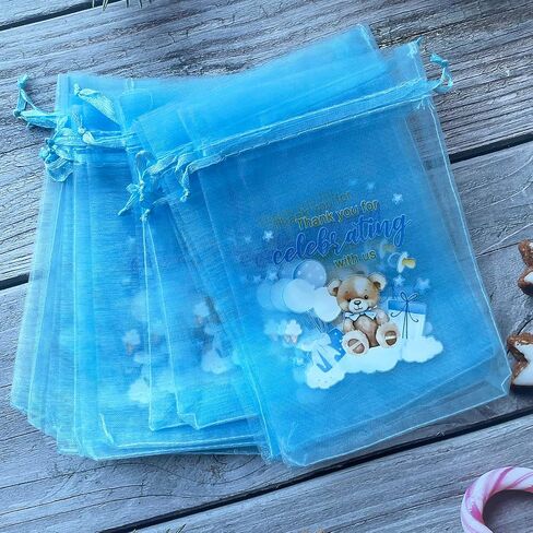 LXKBD 50pcs أكياس أورجانية لصالح حفلة استحمام الطفل ، 4 × 6 بوصة صغيرة الأزرق الأزرق الشبكية حقيبة هدايا عيد ميلاد الصبي in Kuwait