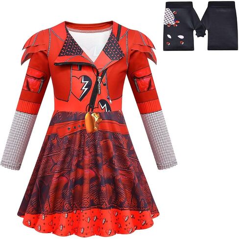 Girls Rise Red Pink Heart Costume Dress Kids Movie Outfits Halloween Birthday Party 4-12Y (140, red) in Kuwait