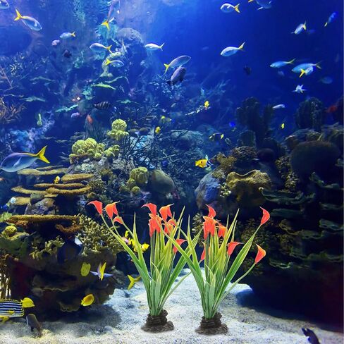 VANZACK 2pcs Aquarium Landscaping Plants Plastic Aquarium Flower Decoration Compact Fake Plant Small Aquarium Decor Reptiles Tank Plants Desktop Accessories Cold Cuts Fish Tank in Kuwait