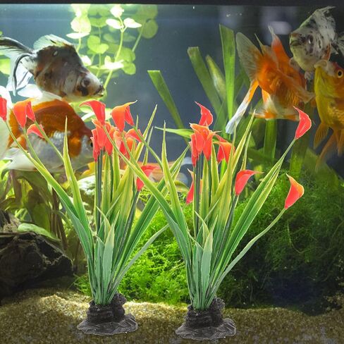 VANZACK 2pcs Aquarium Landscaping Plants Plastic Aquarium Flower Decoration Compact Fake Plant Small Aquarium Decor Reptiles Tank Plants Desktop Accessories Cold Cuts Fish Tank in Kuwait