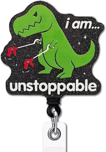yazmeen Inspirational relectable begge reel with fligator clip im untabled abour card card stalder t-rex dinosaur badge funny black glitter be reel gift for Office Worker Doctor Teacher in Kuwait