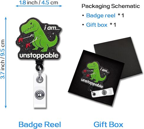 yazmeen Inspirational relectable begge reel with fligator clip im untabled abour card card stalder t-rex dinosaur badge funny black glitter be reel gift for Office Worker Doctor Teacher in Kuwait