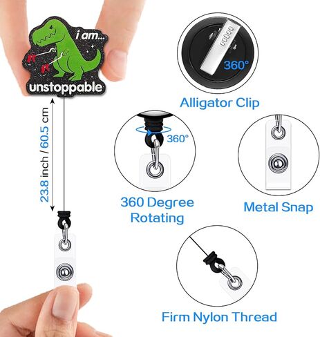 yazmeen Inspirational relectable begge reel with fligator clip im untabled abour card card stalder t-rex dinosaur badge funny black glitter be reel gift for Office Worker Doctor Teacher in Kuwait
