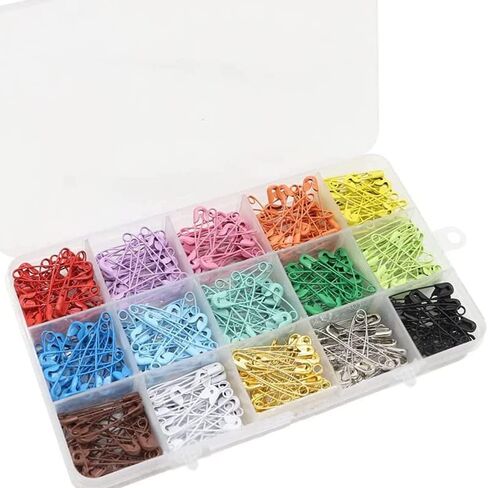300Pcs Safety Pins, BetterJonny Colored Nickel Plated Steel Safety Pins 32mm Small Metal Safety Pins with Storage Box for Craft,Jewelry Making,Sewing(15 Colors) in Kuwait