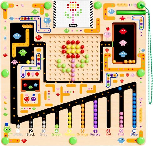 متاهة اللون المغناطيسي والرقم ، Montessori Wooden Color Matching Learning Countting Boving Board ، Toddler Fine Motor Marks Toys for Boys 3 4 5 year in Saudi Arabia