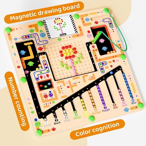 متاهة اللون المغناطيسي والرقم ، Montessori Wooden Color Matching Learning Countting Boving Board ، Toddler Fine Motor Marks Toys for Boys 3 4 5 year in Saudi Arabia