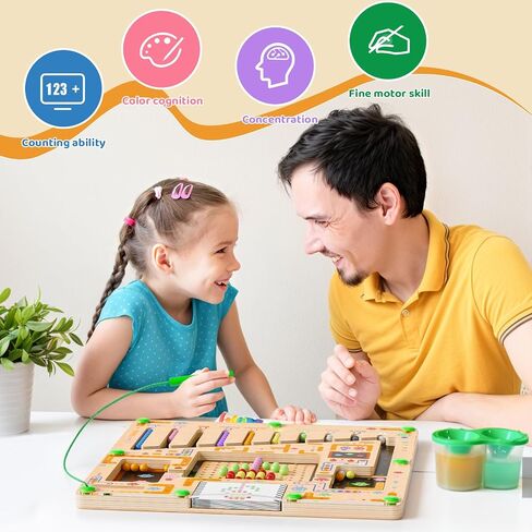 متاهة اللون المغناطيسي والرقم ، Montessori Wooden Color Matching Learning Countting Boving Board ، Toddler Fine Motor Marks Toys for Boys 3 4 5 year in Saudi Arabia