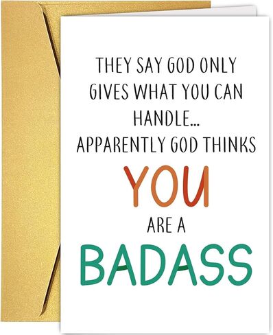Supoeguk Funny Badness Encouragement Card for Men Women, Humorous Get Well Card for Friend, Thinking of You Card, Support Card, God Only Gives What You Can Handle in Saudi Arabia