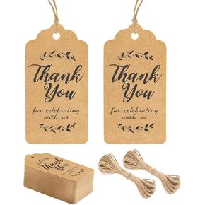 G2PLUS Thank You for Celebrating with Us Tags, 100PCS Kraft Paper Gift Tags with Natural Jute Twine, Hollow Heart Gift Tags for Wedding, Baby Shower, Birthday Party Favors (Brown)