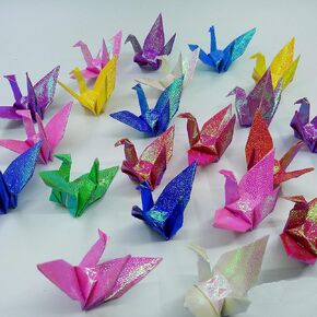 Morndew 100 pcs glitter اوريغامي رافعات الورق ألوان مختلطة ، رافعات الورق المطوية لدش الطفل حفل زفاف حفلة عيد ميلاد الأطفال خلفية خلفية المنزل
