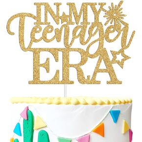 in My Teenager Era Cake Topper,Official Teen/It's My Time/Hello 13, Funny 13th Birthday Party Decorations Supplies for Boys Girls, Rose Gold Glitter