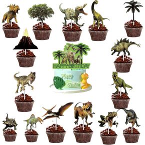 16 PCS Dinosaur Decortations Dinosaur Cake Cake Topcake Cupcake Toppers for Boys Girls Kids (Style 2)