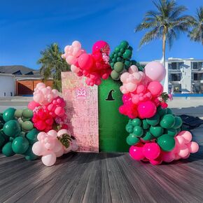 Pink and Green Balloon Garland Arch Kit 130 Pcs with Dark sage green Hot Pink Pastel Pink Balloons for kids Baby Shower Woodland Safari wild one Jungle Birthday tropical Party Decorations
