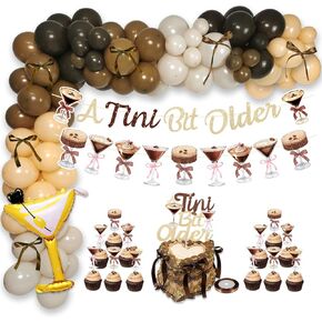 Espresso Martini Bow Birthday Party Decorations, A Tini Bit Older Espresso Banner, Cake Topper, Espresso Balloons, Satin Ribbon Bow Decor for Martini Themed Party, Martini Bachelorette Party