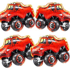 Monster Truck birthday party decorations, red truck Balloons,checkered balloons for kids monster truck theme birthday/babyshower party decoration