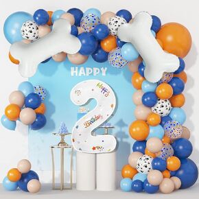 117Pcs Blue Birthday Party Supplies, White Dog Paw Balloons Arch for Baby Shower Girls and Boys Blue Theme Happy Birthday Party Decorations Balloons Garland Kit