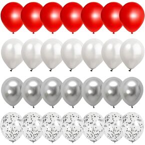 Red and Silver Balloons, 55pcs Red White Silver Balloon, Red Confetti Balloons for Wedding Birthday Baby Shower Retirement Valentines Party Decoration