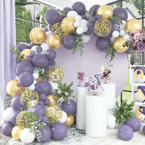 Pateeha Purple Balloon Arch Kit 130pcs Pearl Purple and Gold Party Decorations Lavender Gold White Balloon Garland Kit for Graduation Party Birthday Baby Shower Decorations
