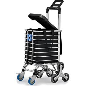 Stairs Climbing Shopping Cart 360° Swivel Wheels Foldable Collapsible & Lightweight, Perfect for Groceries Laundry Utility Cart