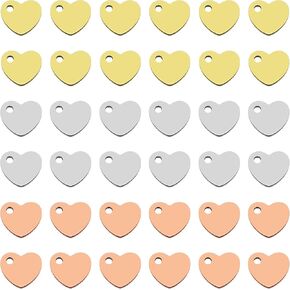 120 Pcs Stainless Steel Blank Heart Pendants 3 Colors Heart Stamping Blanks Aluminum Blank Pendants Flat Heart Loves Blank Stamping Tag Pendants for Bracelet Necklace Jewelry DIY Craft Making