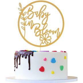 Baby in Bloom Cake topper- Glitter Decoration Plugin for Baby Shower/Baby Birthday Party/Baby Gender Reveal Party Photo Booth Props 6.3" x 4.3(gold)